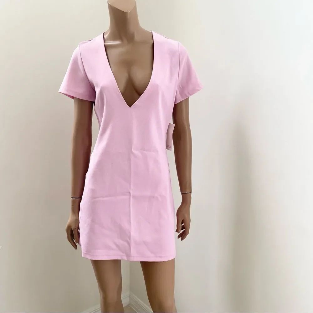 NWT! Tobi pink deep V short sleeves mini dress S